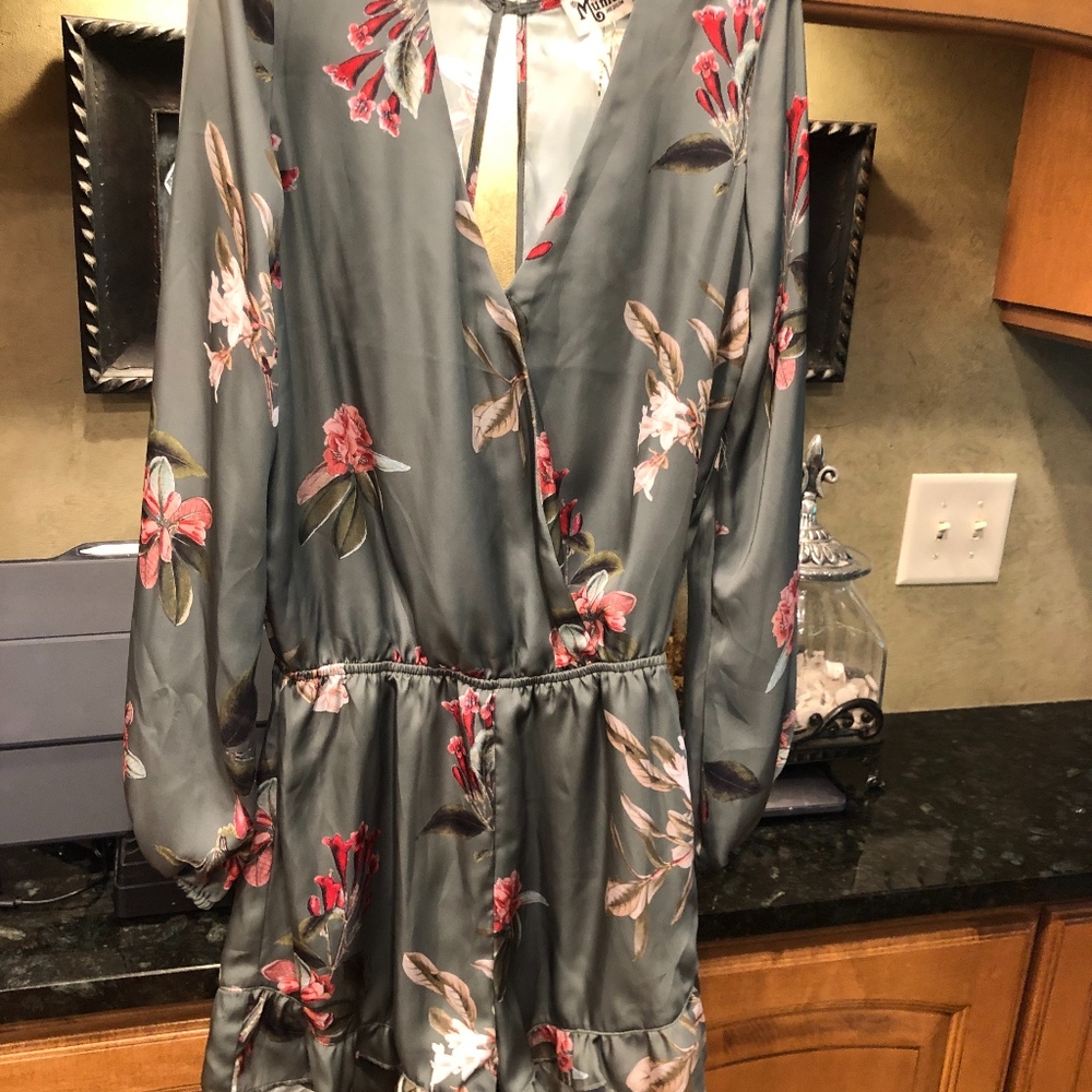 Mumu Green Satin Floral Romper Med.